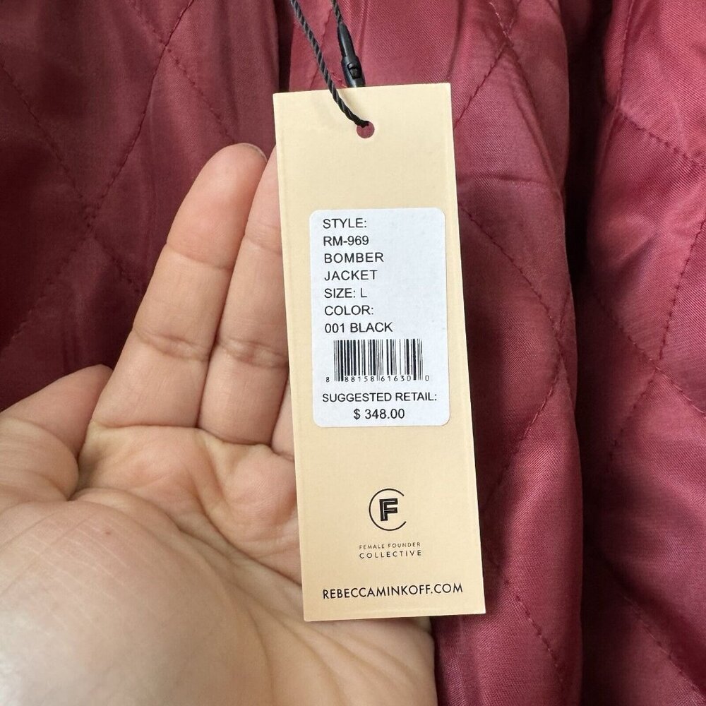 NEW Rebecca Minkoff Women’s Faux Shearling Zip Front Bomber Jacket Sz L Black - Picture 6 of 16